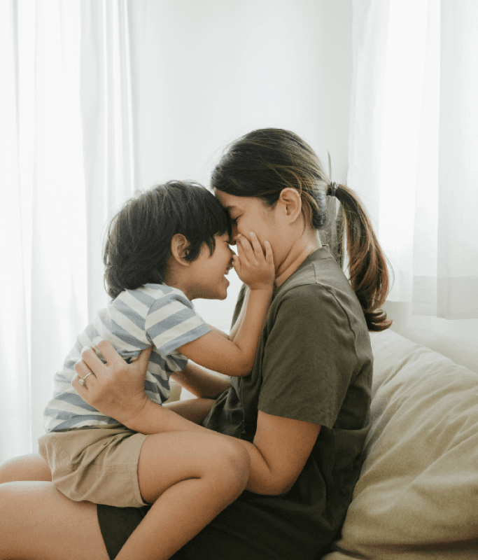 A mom with her child at home